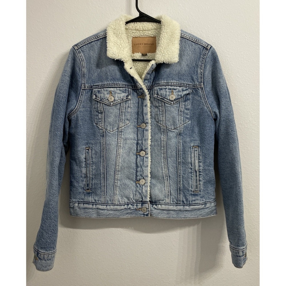 Lucky Brand Women's Medium Blue Sherpa Lined Denim Trucker Jean Jacket